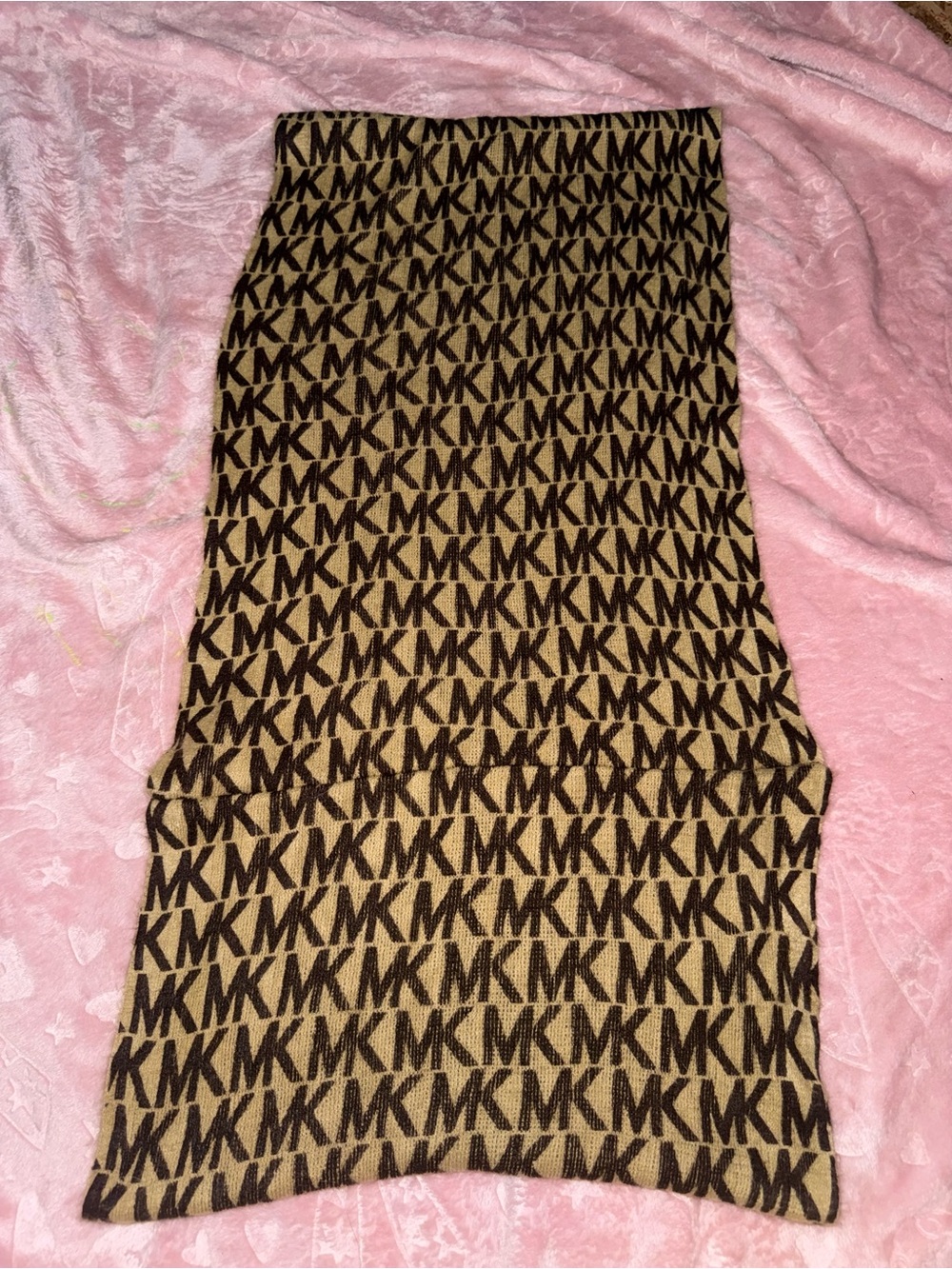 Michael Kors Brown and Tan MK Logo Knit Scarf
